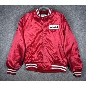 Vintage Red Dot Satin Bomber Jacket XL Made USA Sportmaster Red Retro Varsity